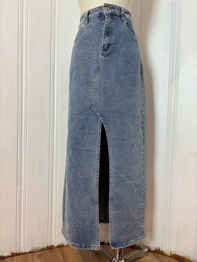 SEE SEE Paris Light Wash Stretch Denim Maxi Skirt NWT - Size 42
